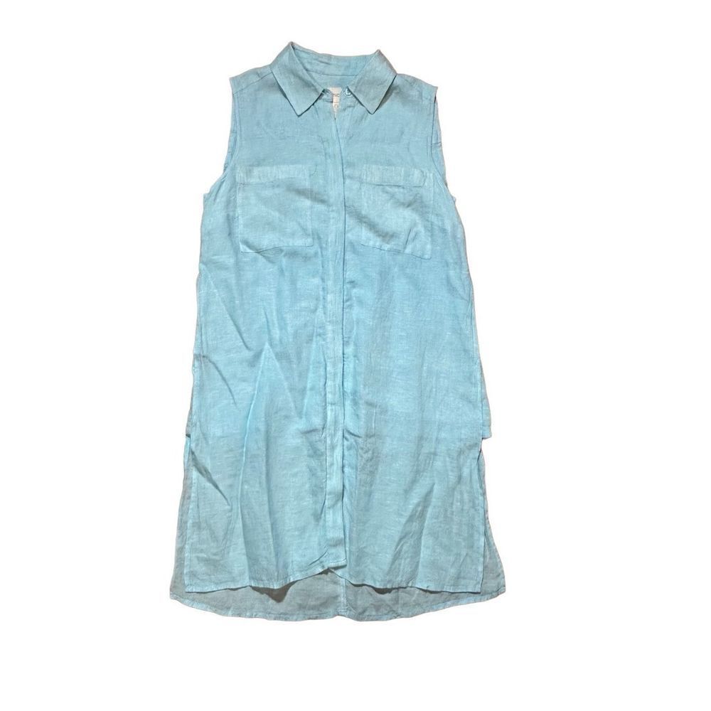 Chico’s Linen Side Slit Sleeveless Tunic Sky Blue Sz 00 XS‎